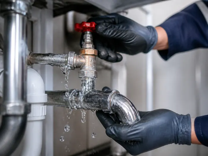 Defekte Leitung mit austretendem Wasser